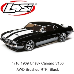[온라인당일출고] 1/10 1969 Chevy Camaro V100 AWD Brushed RTR, Black LOS03033T2