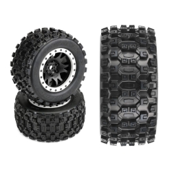 1 대 5 아르마 아웃캐스트, 엑스맥스 X-MAXX 용 배드랜드 타이어 Pro-Line Badlands MX43 Pro-Loc Pre-Mounted All Terrain Tires 2 pcs w/ Impulse Pro-Loc Black Wheels 10131-13